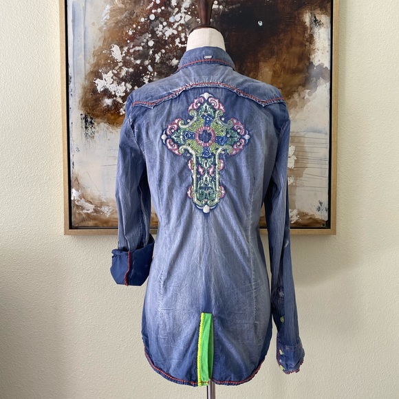 Roar ~ destined to Roar western cowgirl equestrian button down size L EC ~ - Picture 4 of 14